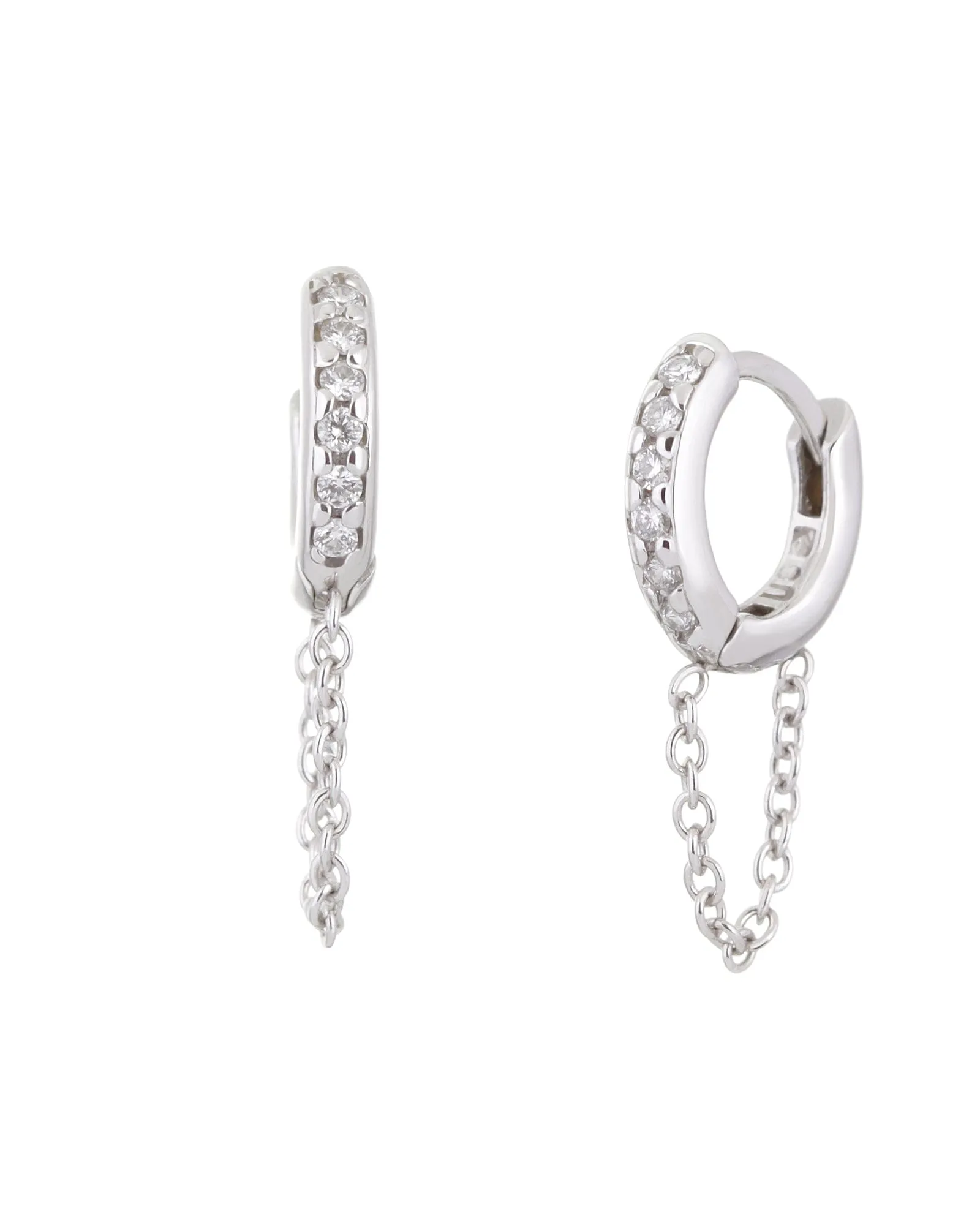 10mm Diamond And 14K White Gold Huggies With Chain Gold | Gold