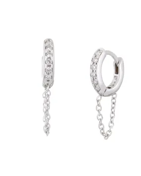 10mm Diamond And 14K White Gold Huggies With Chain Gold | Gold