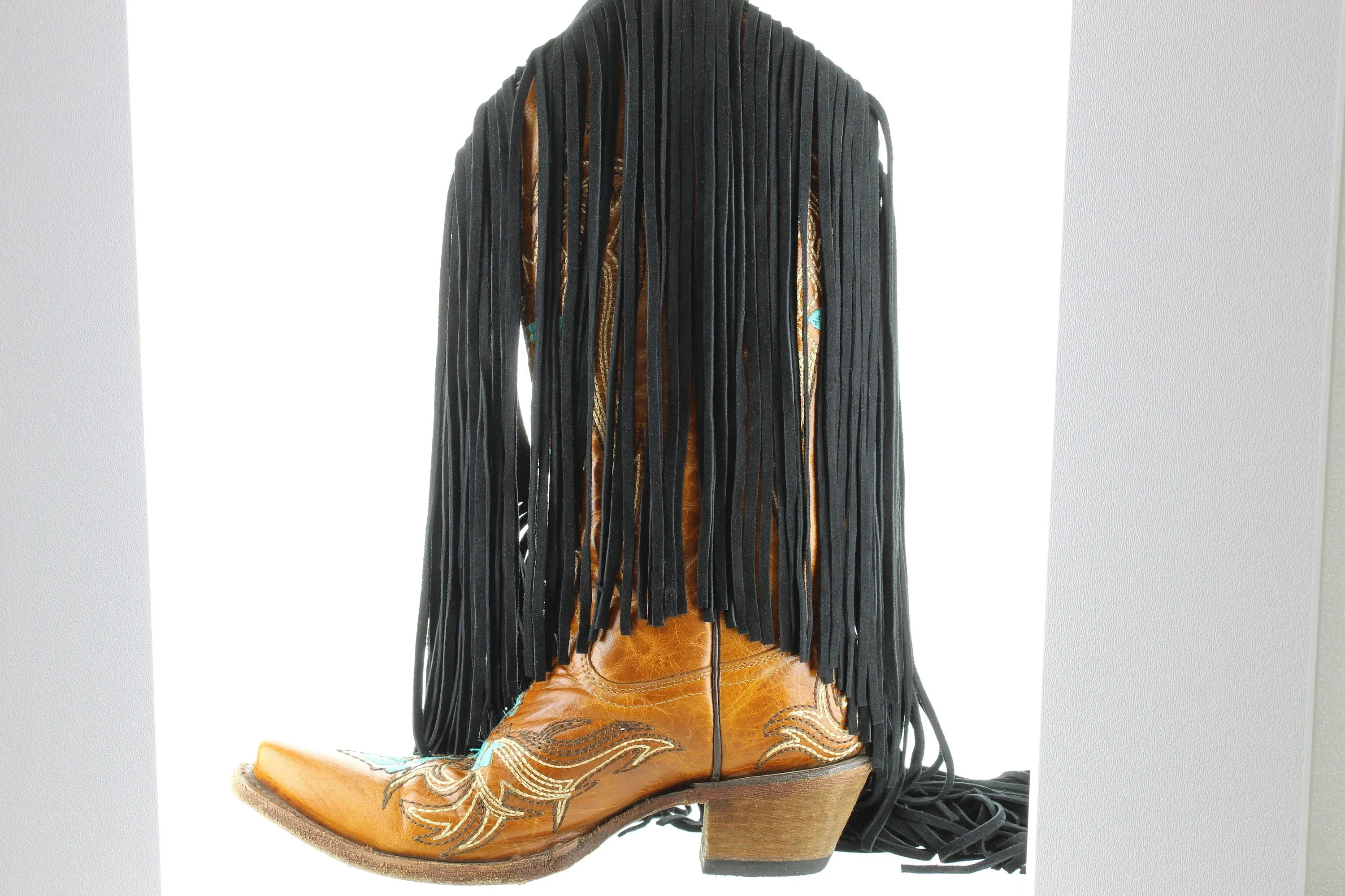 10" Fringe Black Suede Leather, 1/2 bias at the top, Sold by the foot