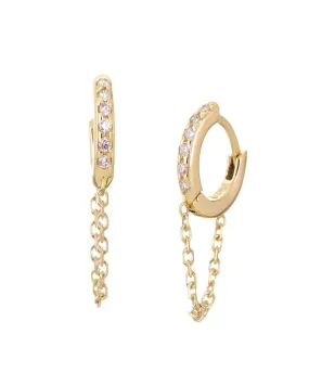 12.5mm Diamond And 14K Gold Huggies With Chain Gold | Gold