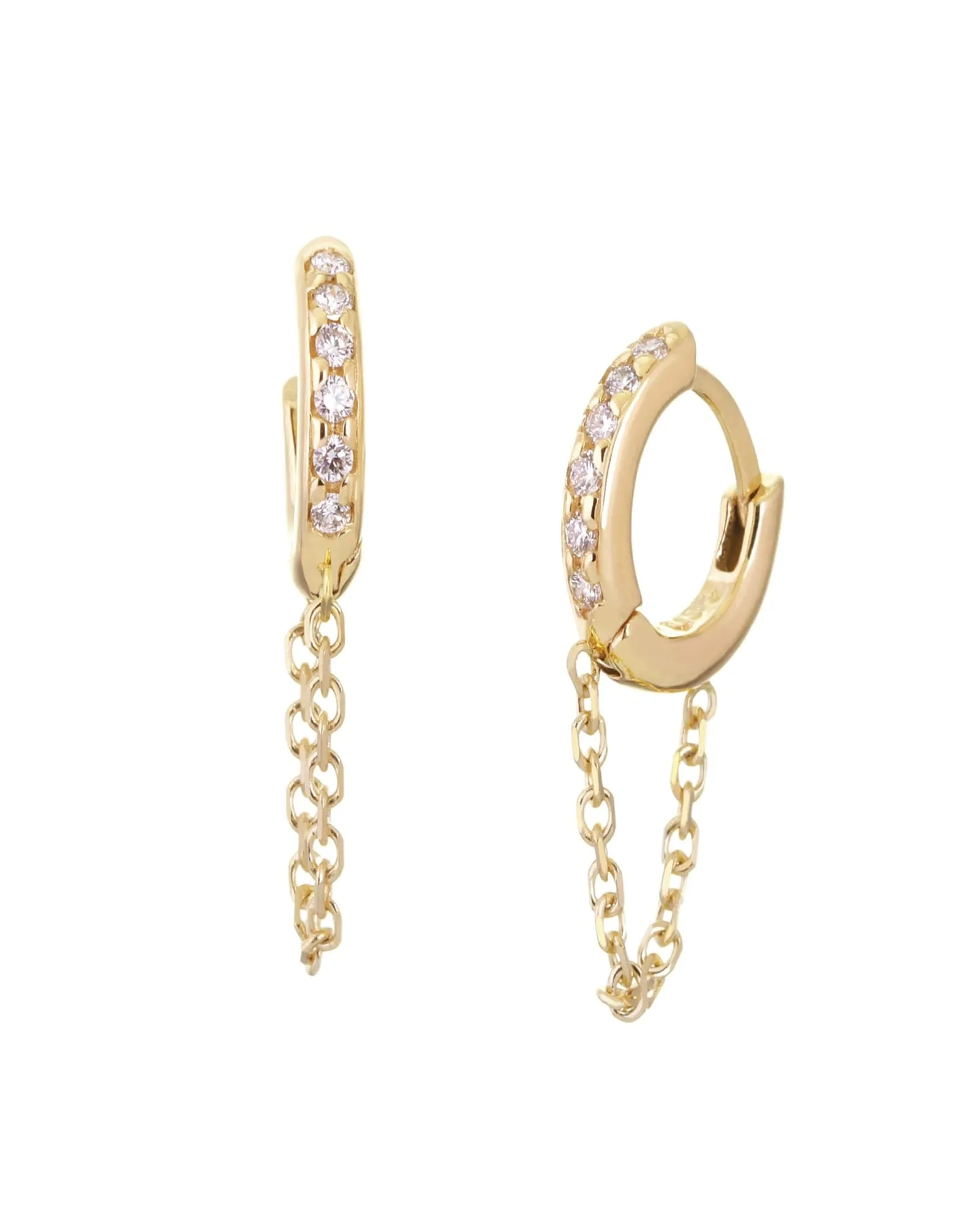 12.5mm Diamond And 14K Gold Huggies With Chain Gold | Gold