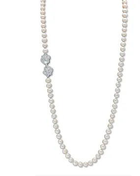 1.42 Cttw. White Genuine Pearl Necklace W/Cubic Zirconia Clasp Silvertone 32" | White