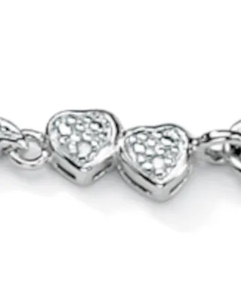 1/7 TCW Diamond Accented Heart Wings Ankle Bracelet Platinum-Plated Silver | White