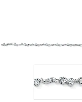 1/7 TCW Diamond Accented Heart Wings Ankle Bracelet Platinum-Plated Silver | White