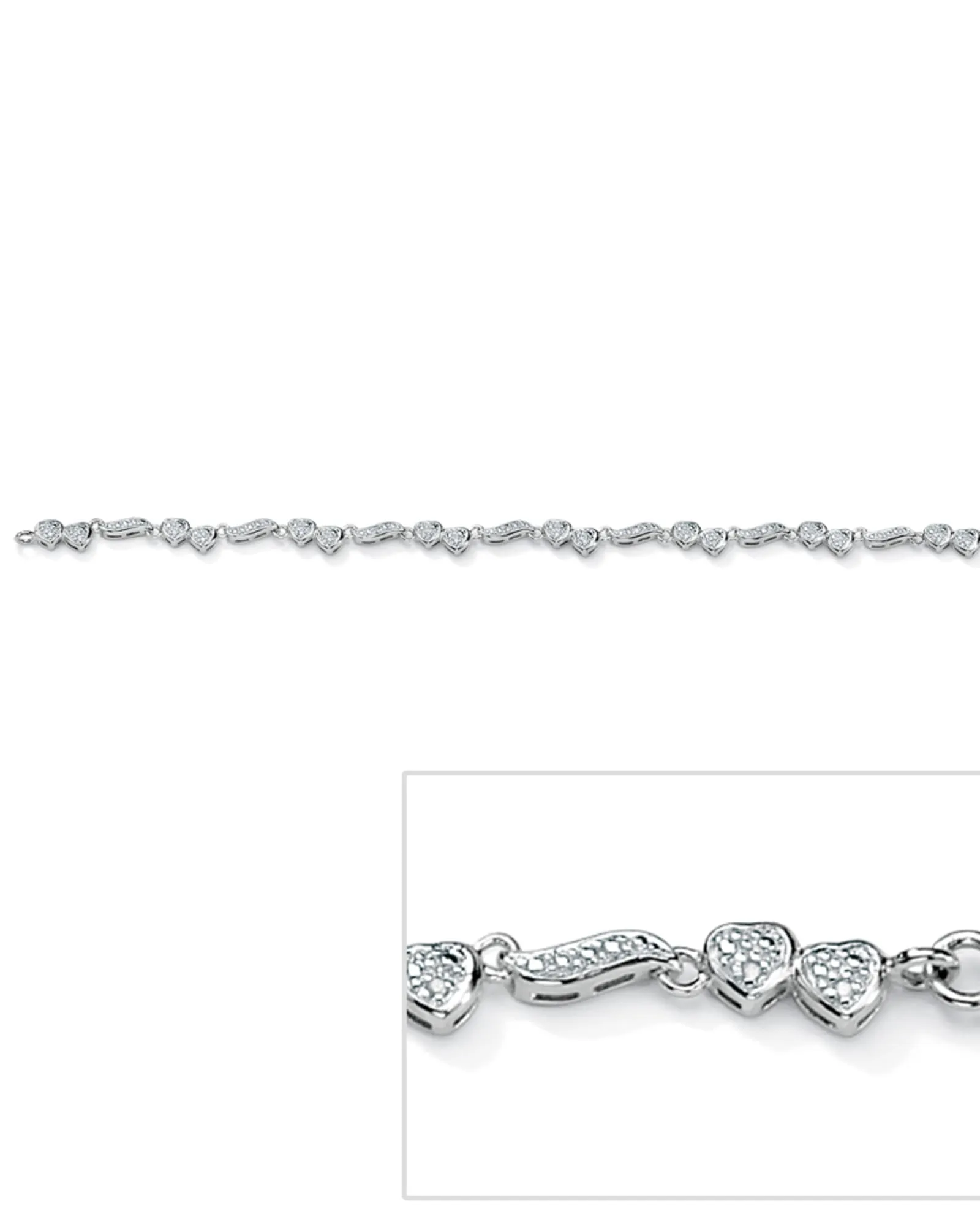 1/7 TCW Diamond Accented Heart Wings Ankle Bracelet Platinum-Plated Silver | White