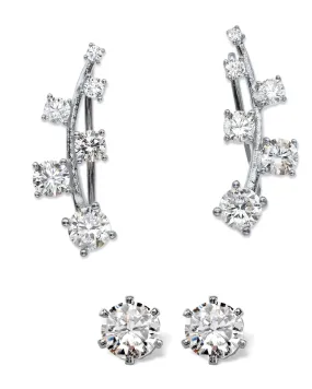 2.22 Cttw. Cubic Zirconia .925 Silver Ear Climber and Stud 2-Pair Earring Set | White