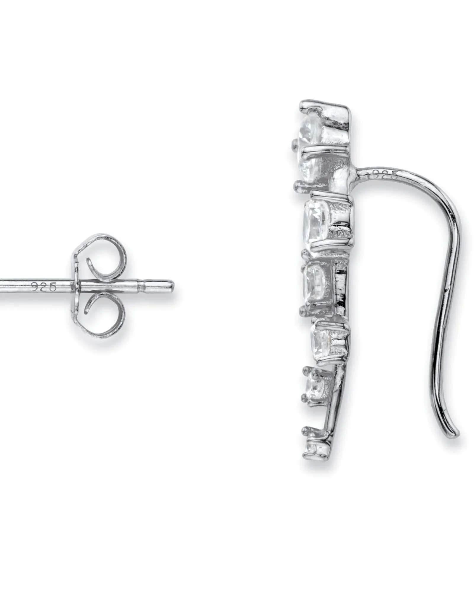 2.22 Cttw. Cubic Zirconia .925 Silver Ear Climber and Stud 2-Pair Earring Set | White