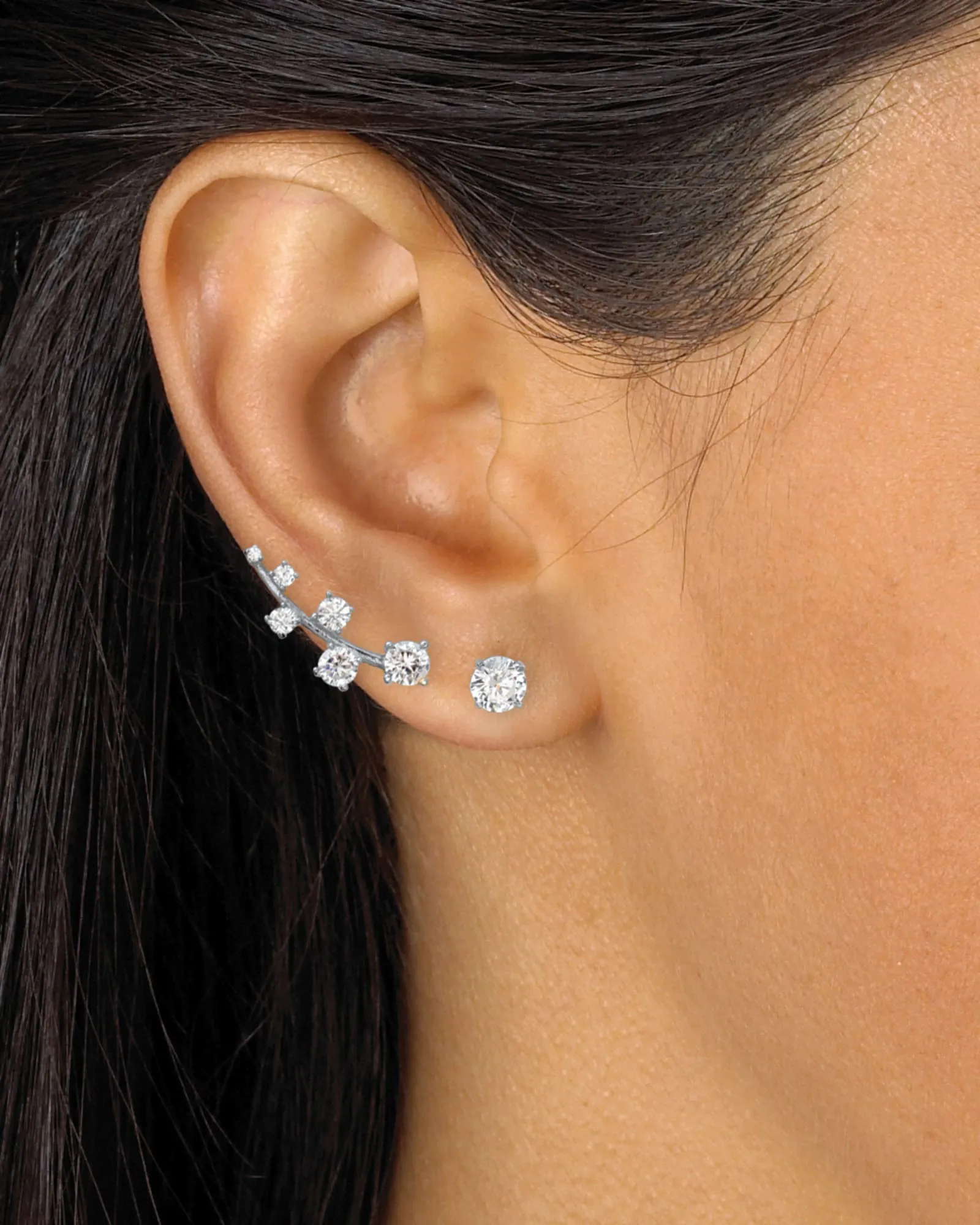 2.22 Cttw. Cubic Zirconia .925 Silver Ear Climber and Stud 2-Pair Earring Set | White