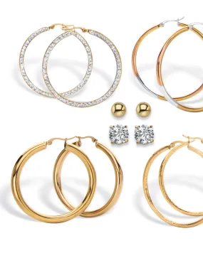 4 Cttw. 6-Pair CZ Stud & Hoop Set Goldtone & Gold Ion Plated Stainless Steel | White