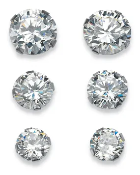 5.15 TCW Round Cubic Zirconia 10k White Gold Stud 3-Pairs Earrings Set | White