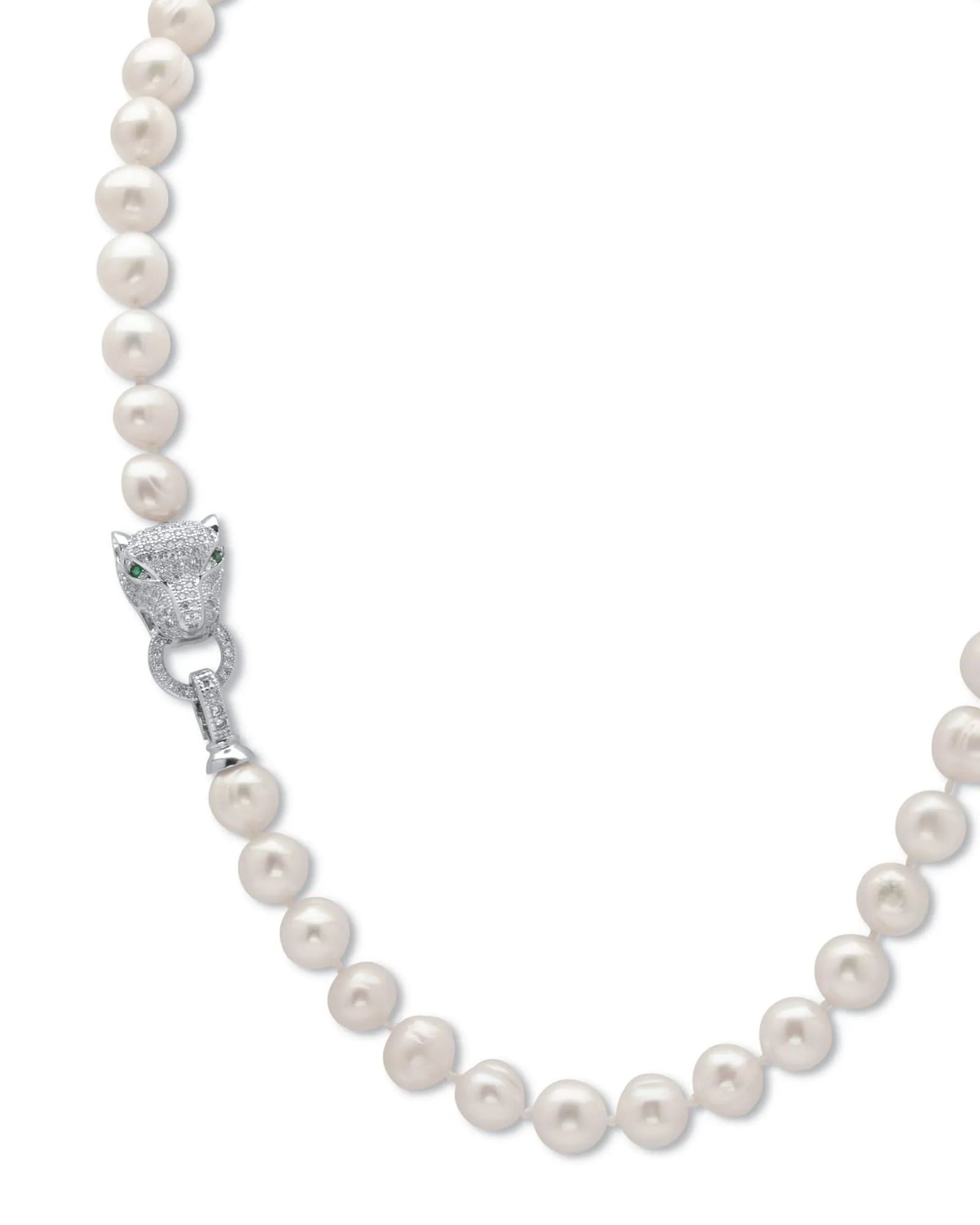 .55 Cttw. White Genuine Pearl Necklace Pave CZ Panther Silvertone 18" Length | White