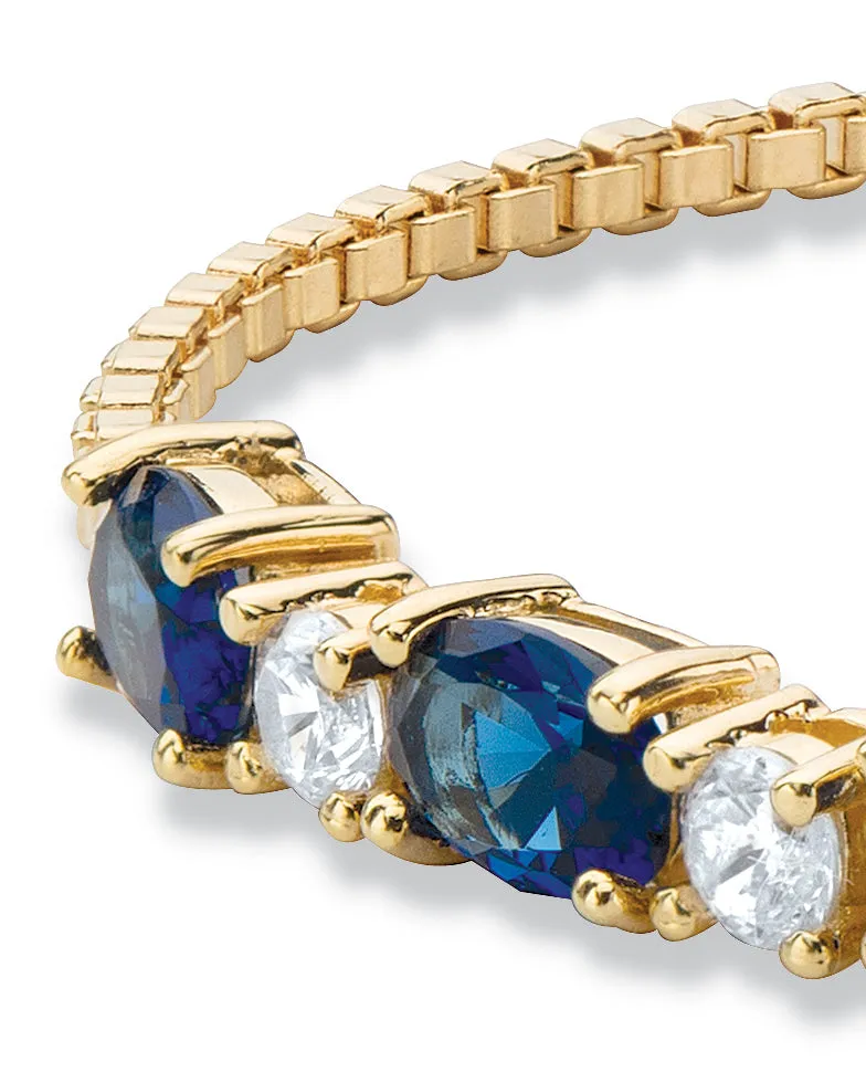 6.20 Cttw. Simulated Blue Sapphire and CZ Gold-Plated Bolo Bracelet 10" | Blue