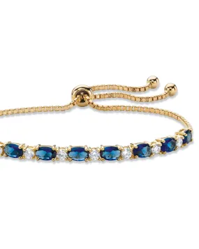 6.20 Cttw. Simulated Blue Sapphire and CZ Gold-Plated Bolo Bracelet 10" | Blue