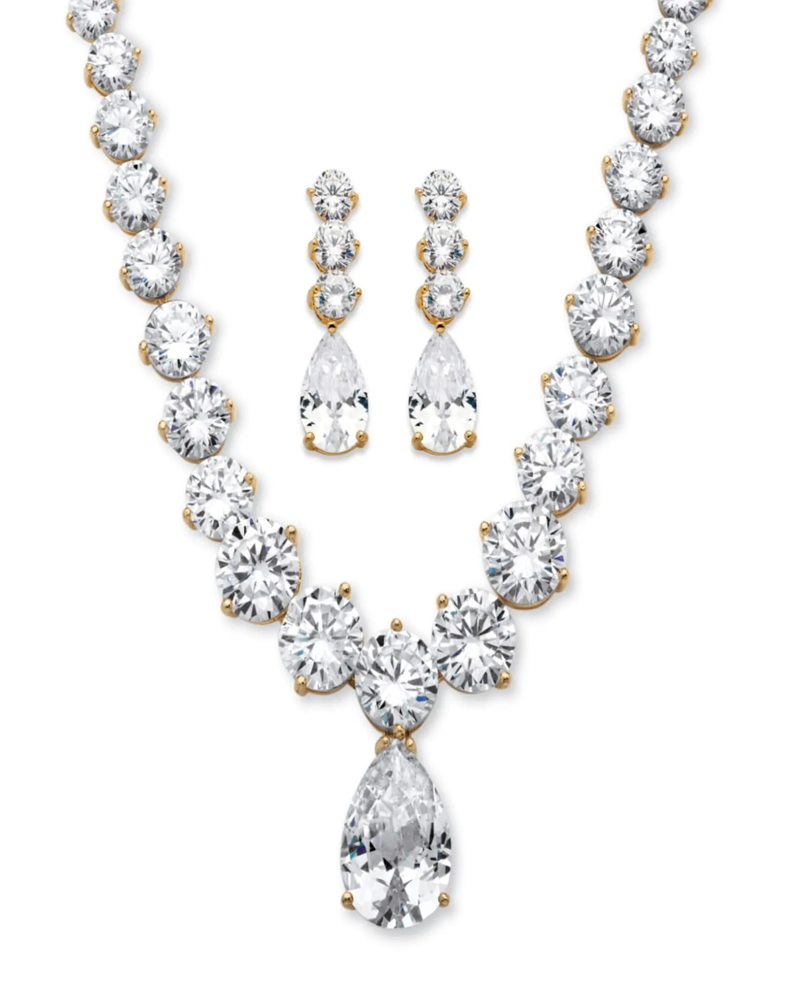 79.40 TCW Round Cubic Zirconia Necklace and Earrings Set Gold-Plated | White