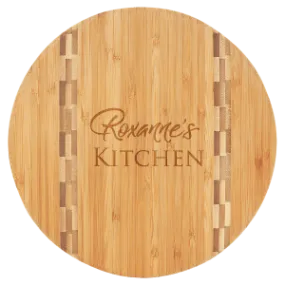 9 3/4" Round Bamboo Cutting Board with Butcher Block Inlay