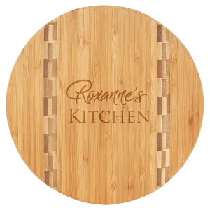 9 3/4" Round Bamboo Cutting Board with Butcher Block Inlay