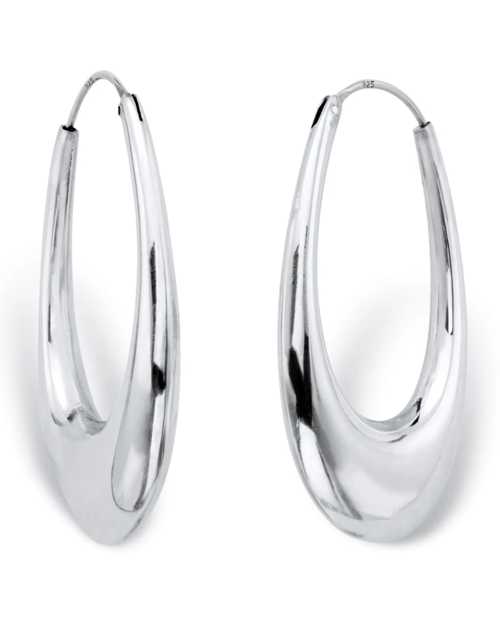 .925 Sterling Silver Polished Oval Puffed Hoop Earrings 1 3/4" | White