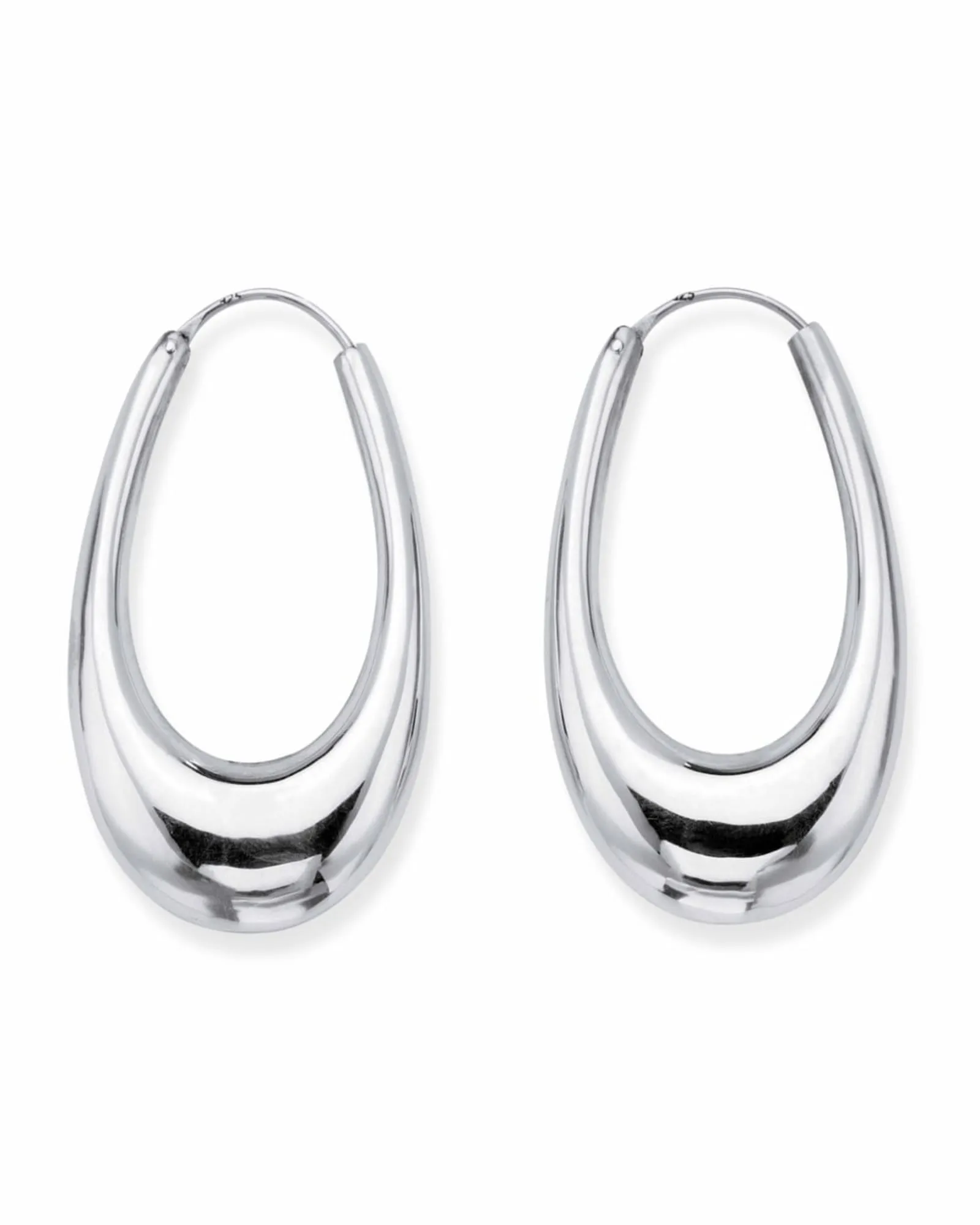 .925 Sterling Silver Polished Oval Puffed Hoop Earrings 1 3/4" | White