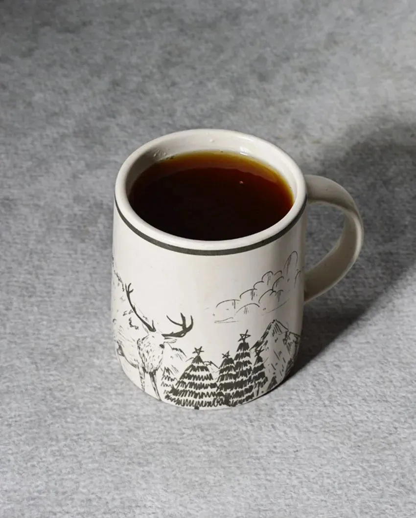 Almiro Tree Ceramic Winter Reindeer Coffee Mugs | Set of 2 | 260 ml