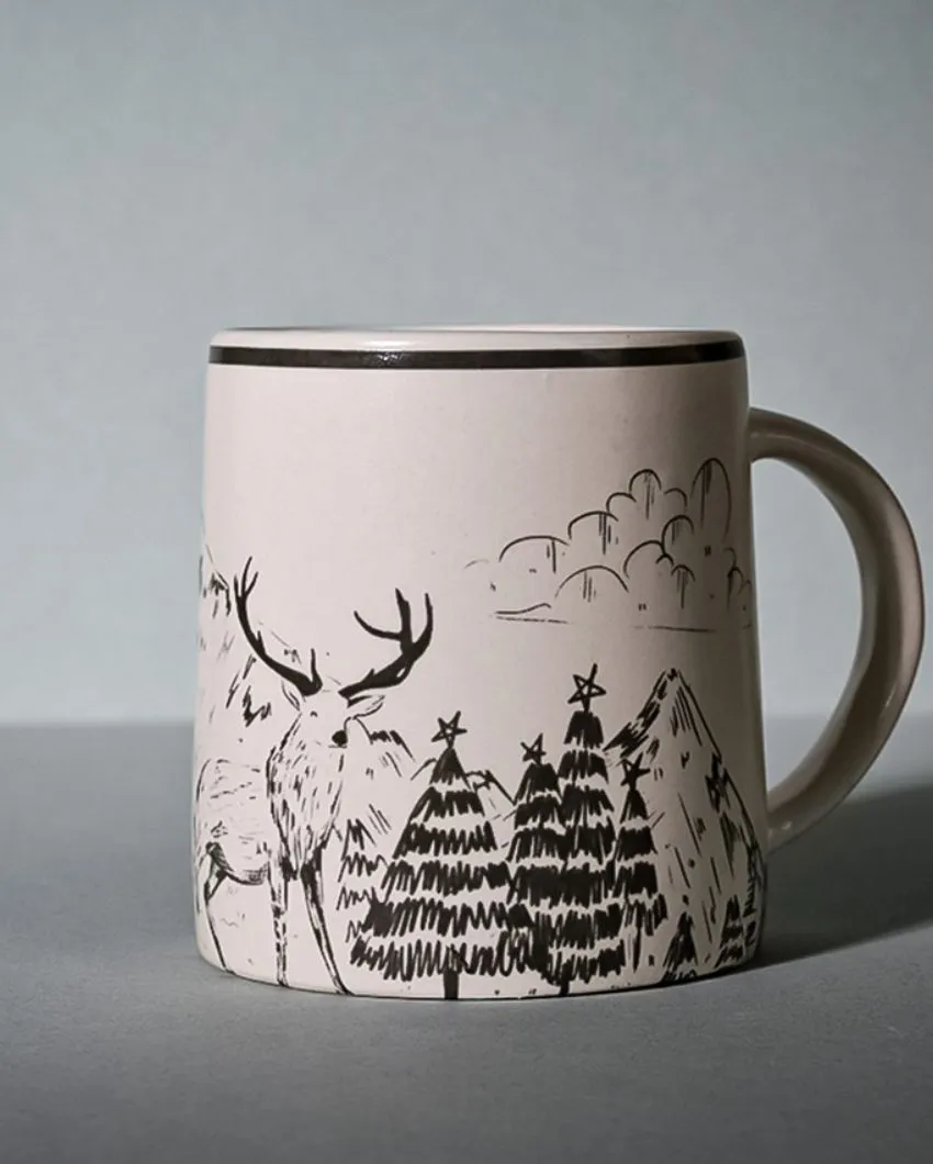 Almiro Tree Ceramic Winter Reindeer Coffee Mugs | Set of 2 | 260 ml