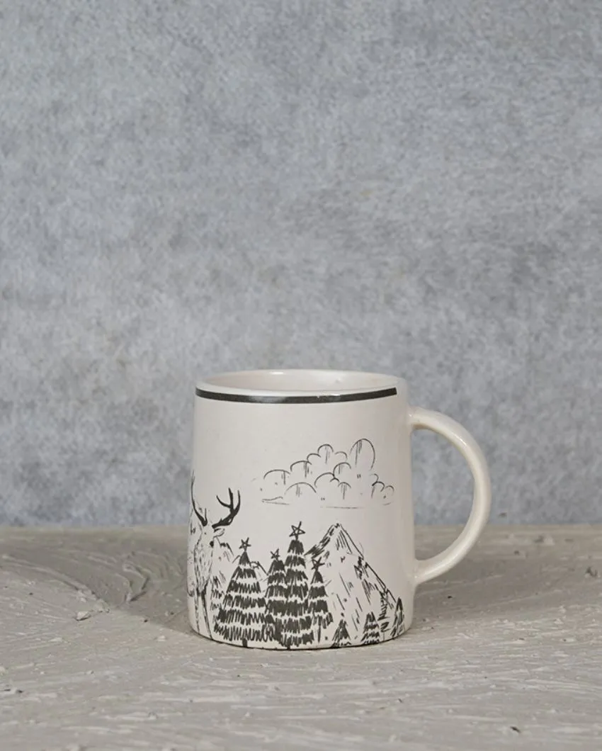 Almiro Tree Ceramic Winter Reindeer Coffee Mugs | Set of 2 | 260 ml