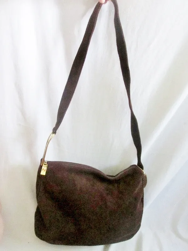 APOSTROPHE Suede indie hobo satchel shoulder bag purse BROWN ESPRESSO Leather Crossbody