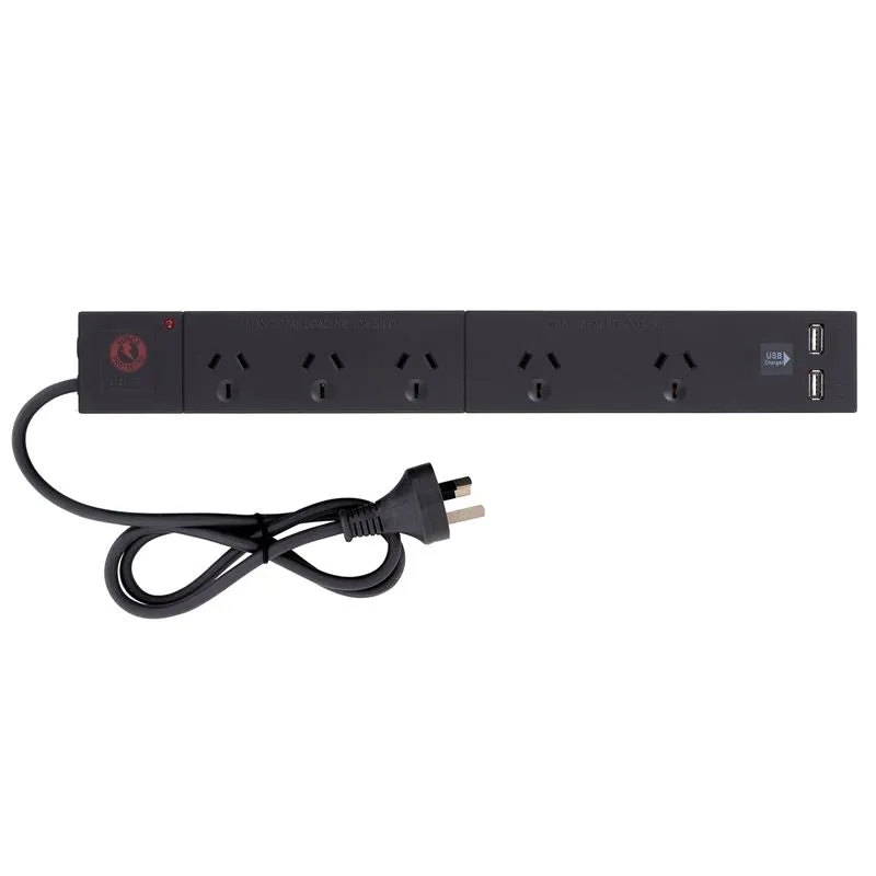 Arlec 5 Outlet Surge Protected Power Board With USB Charger & Wide Spaced Outlets