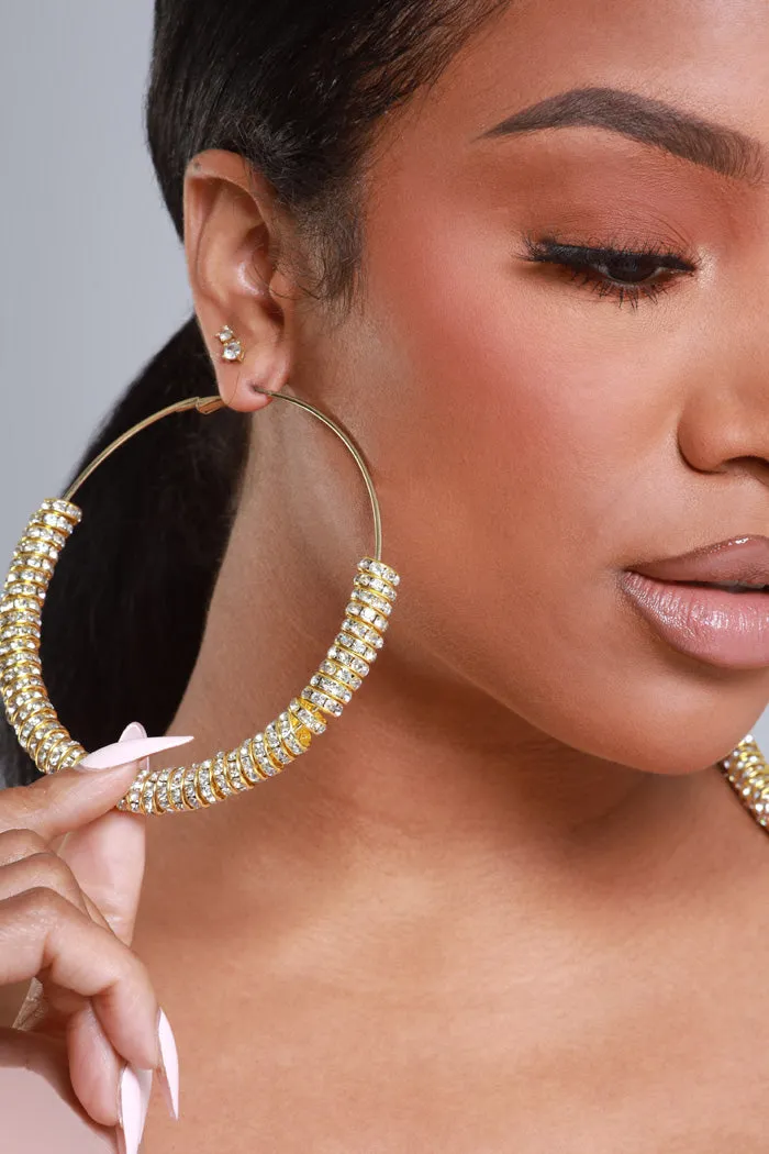 Basketball Vibes Oversized Rhinestone Hoop Earrings - Gold