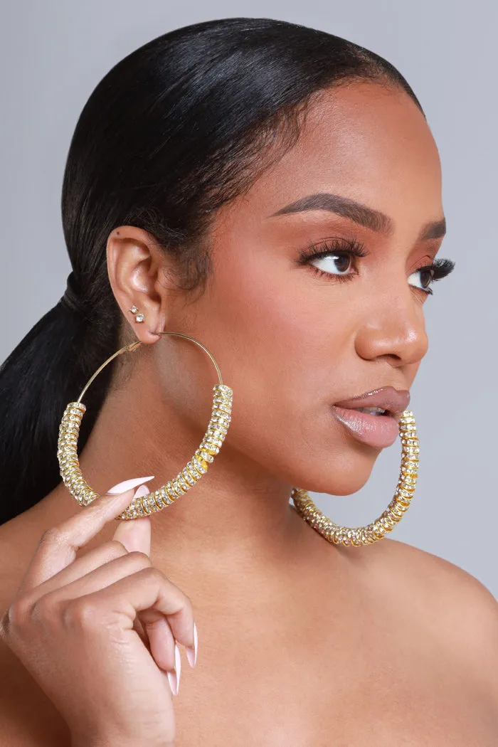 Basketball Vibes Oversized Rhinestone Hoop Earrings - Gold