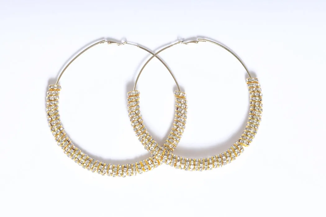 Basketball Vibes Oversized Rhinestone Hoop Earrings - Gold