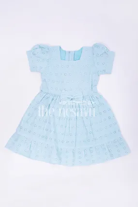 Blue Cotton Chikankari Embroidered Frock for Girls  Nesavu