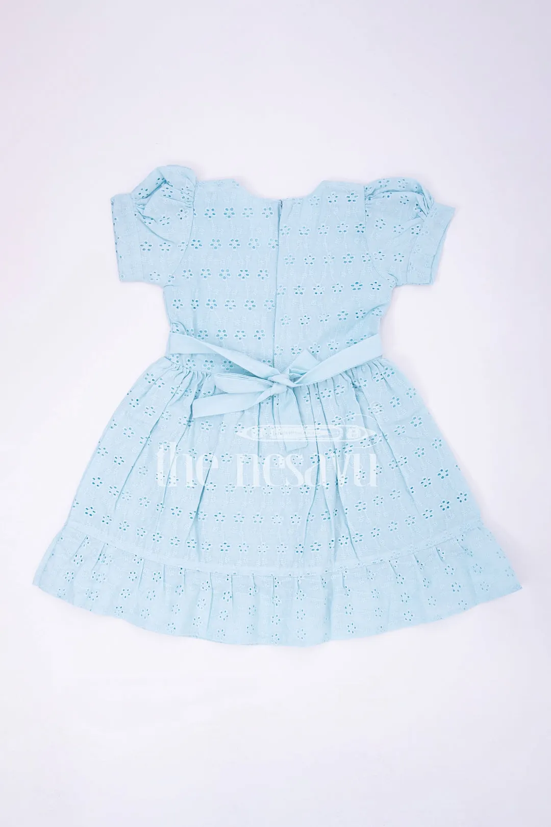 Blue Cotton Chikankari Embroidered Frock for Girls  Nesavu