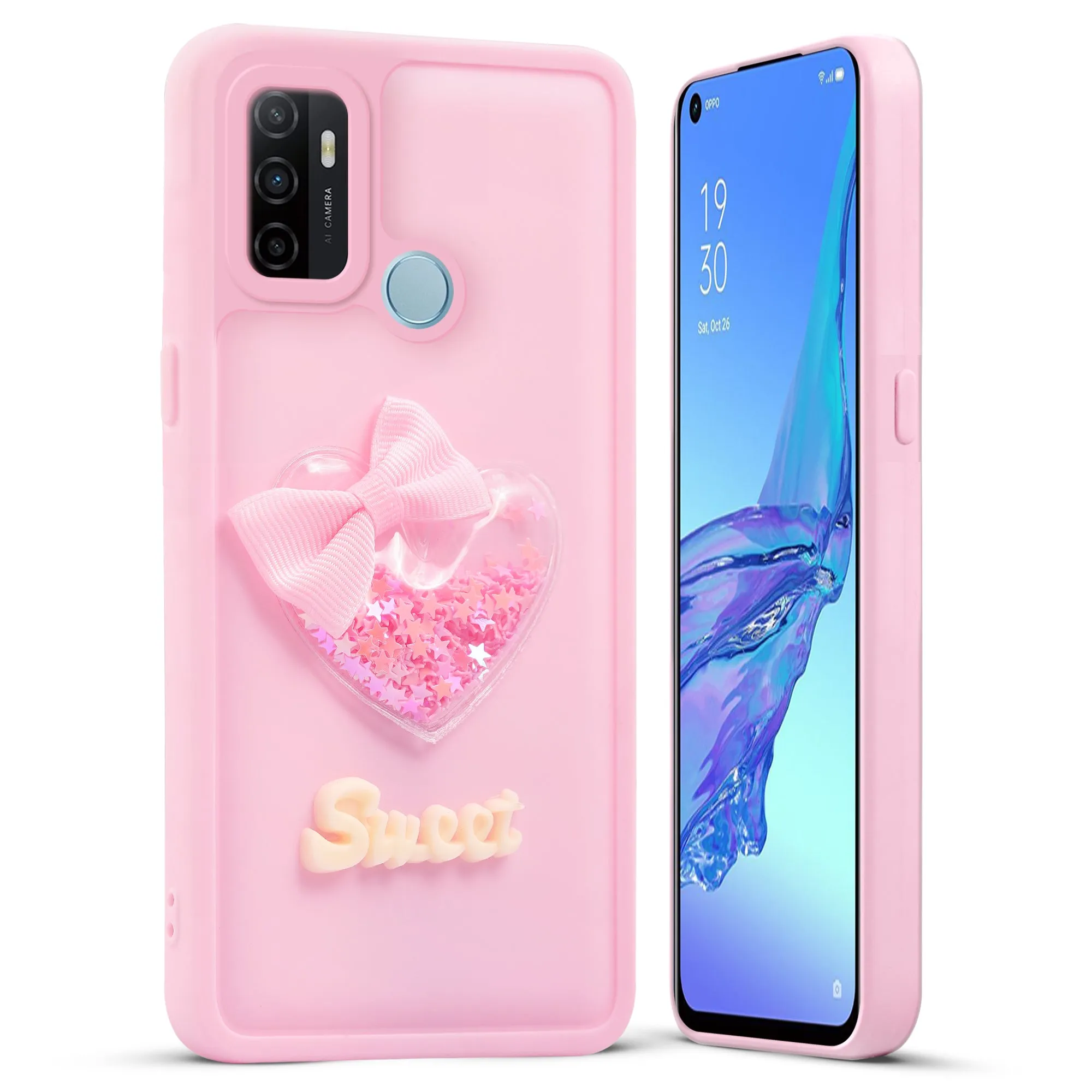 Bow Heart Cute Phone Back Cover for Oppo A53 4G