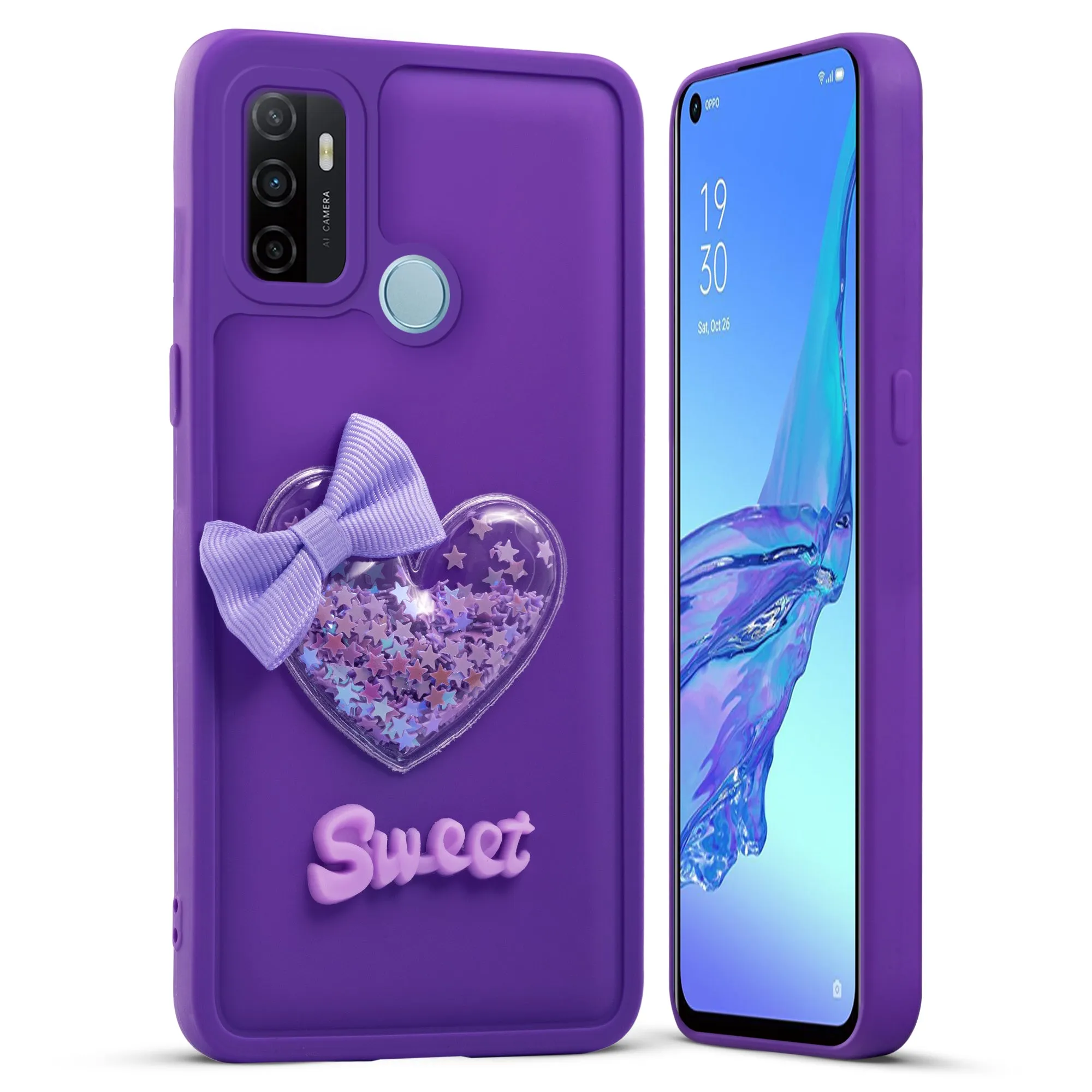 Bow Heart Cute Phone Back Cover for Oppo A53 4G