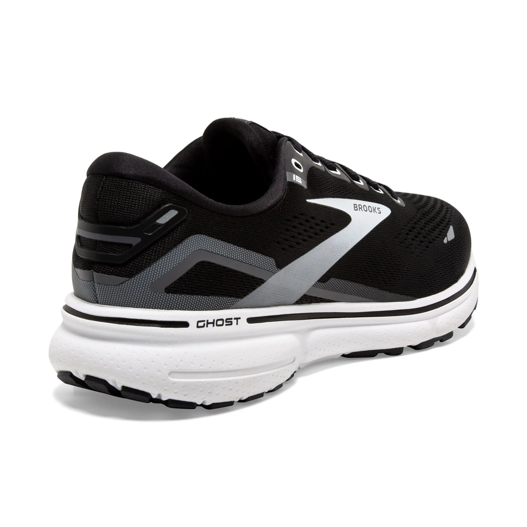 Brooks Women's 120380 012 Ghost 15 Black Blackened Pearl WIDE White Cushion Neutral Running Shoes