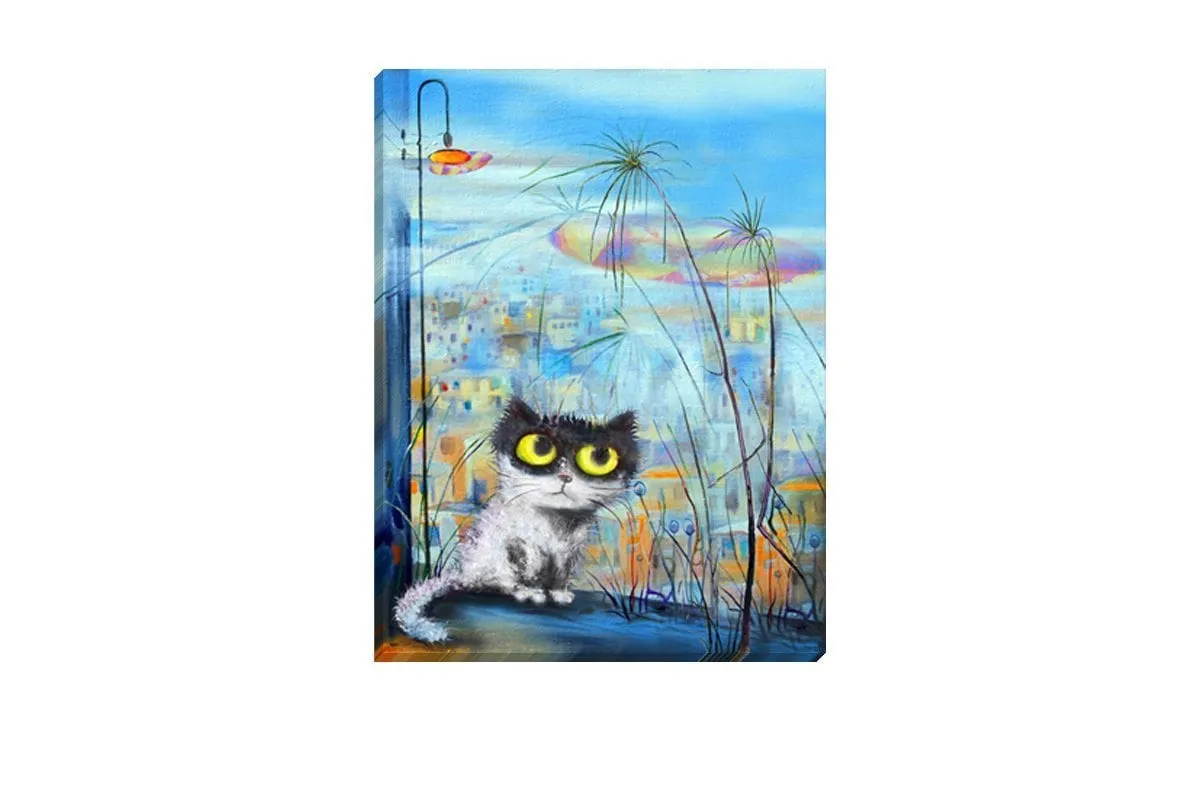 Cat Series | Balcony Cat | Canvas Wall Art Decor