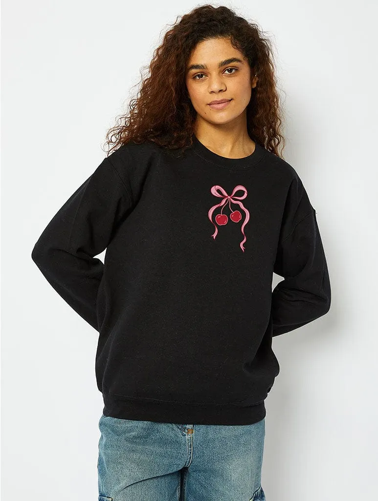 Cherry Bow Sweatshirt in Black