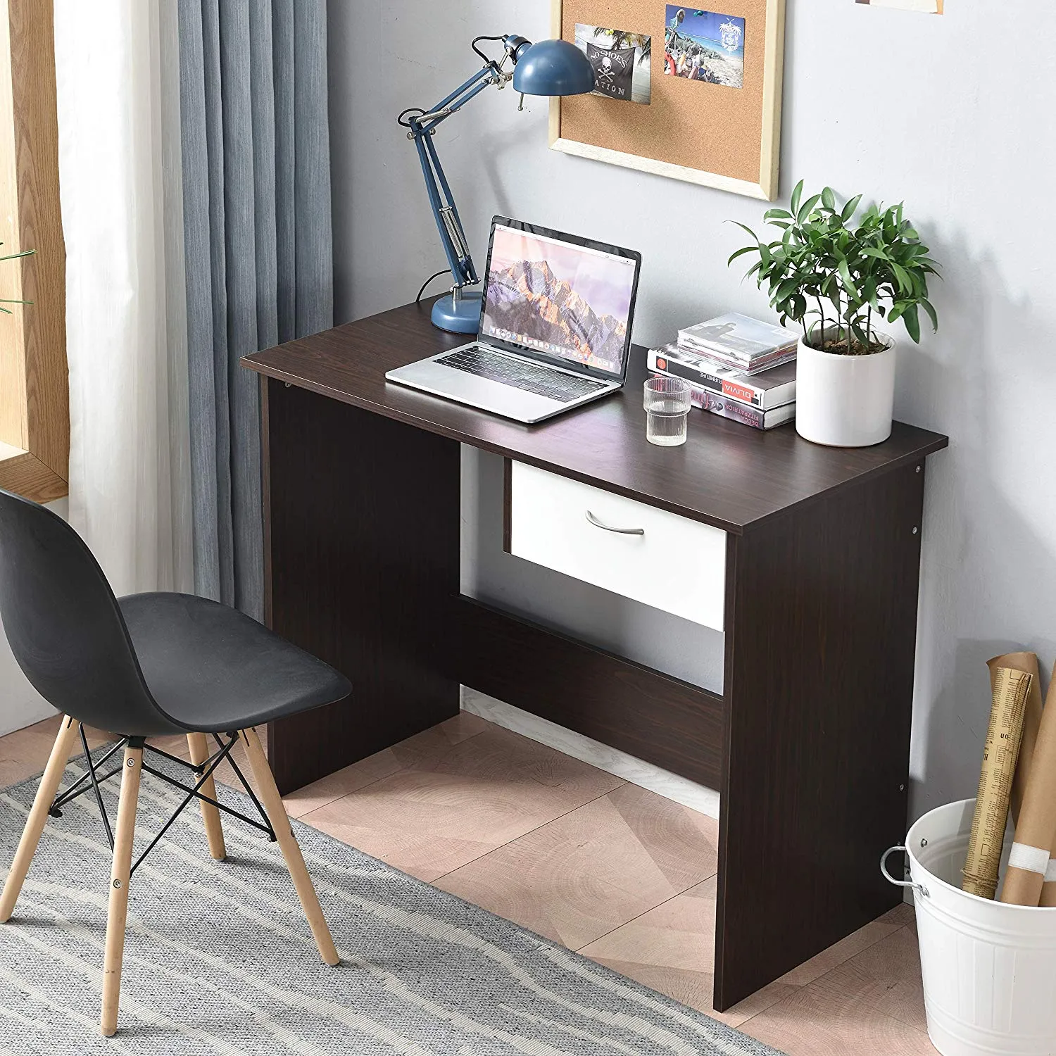 Cherry Tree Furniture MERV Computer Desk Home Office Desk with Drawer Walnut & White Colour