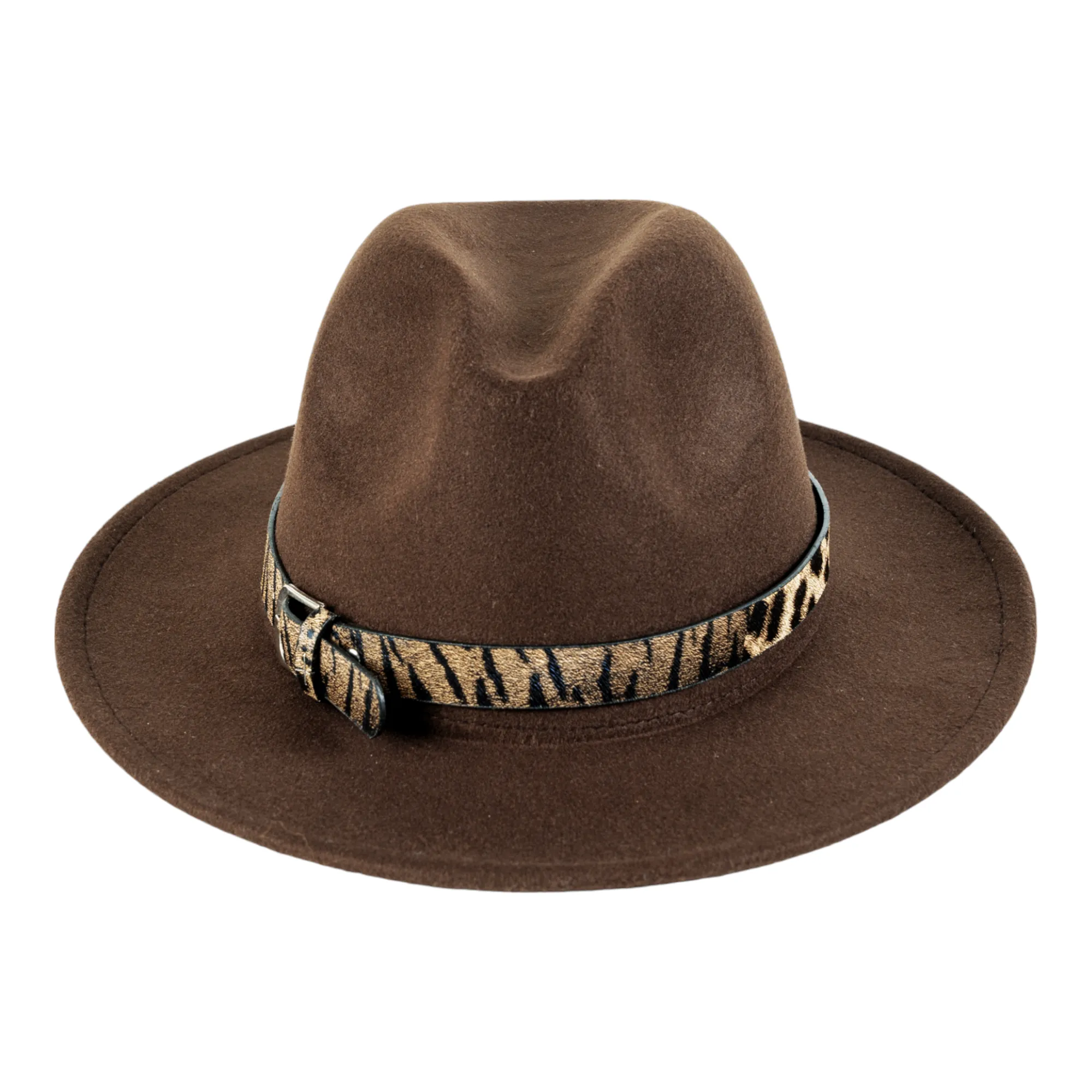 Chokore Fedora Hat with Leopard Belt (Chocolate Brown)