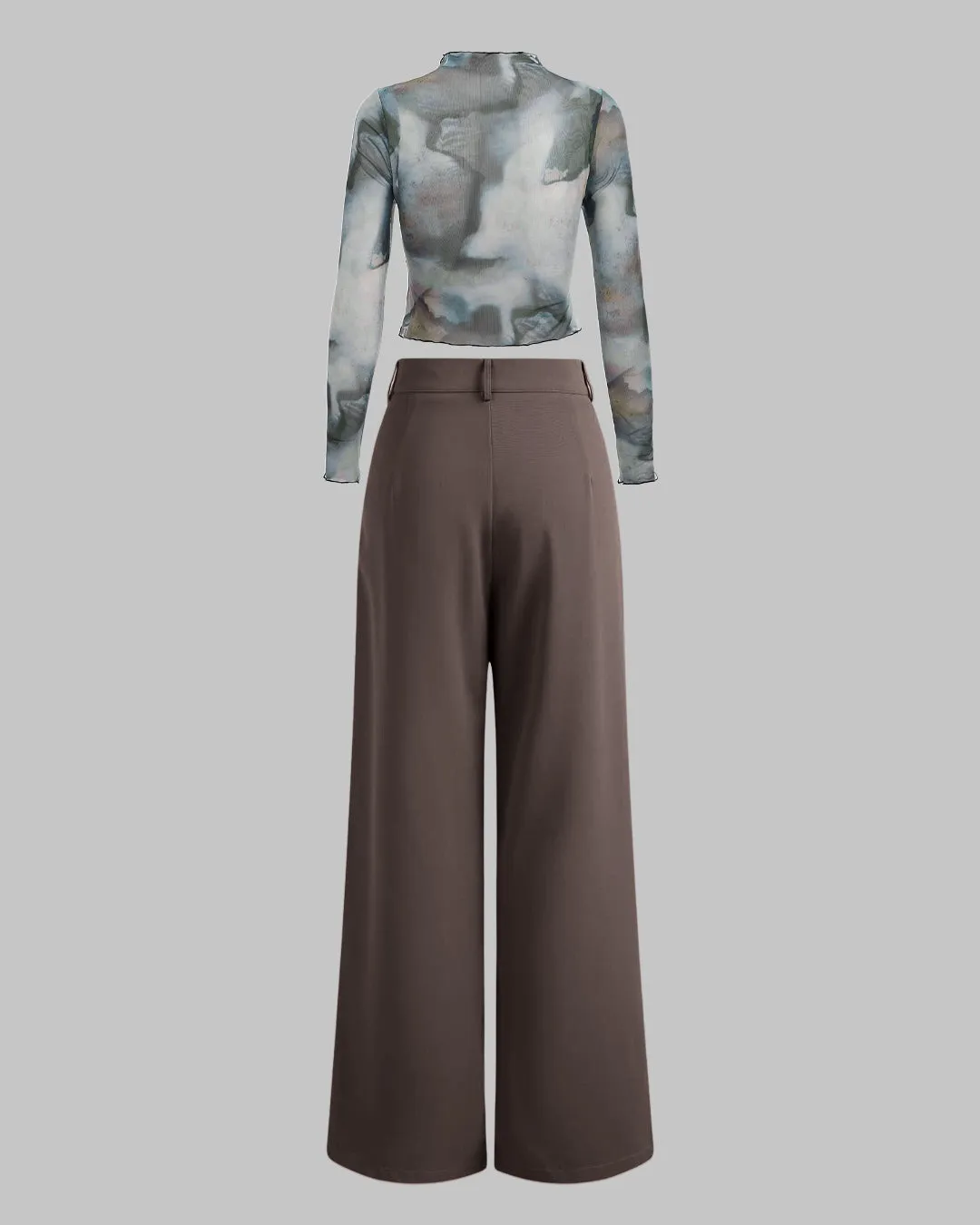 Cloud Illusion Top With Korean Style Baggy Trouser In Dark Chocolate