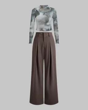 Cloud Illusion Top With Korean Style Baggy Trouser In Dark Chocolate