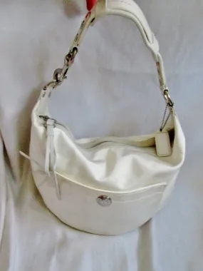 COACH 1891 SIGNATURE SATEEN Suede Hobo Handbag Satchel Purse WHITE Fringe Tassel