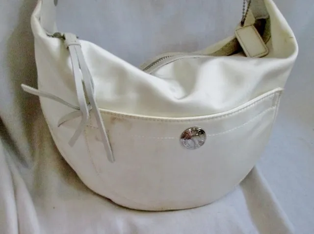 COACH 1891 SIGNATURE SATEEN Suede Hobo Handbag Satchel Purse WHITE Fringe Tassel