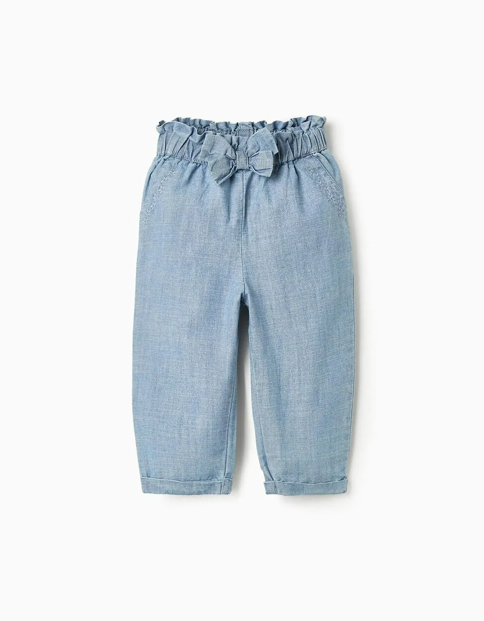 Denim Trousers with Bow for Baby Girls, Blue