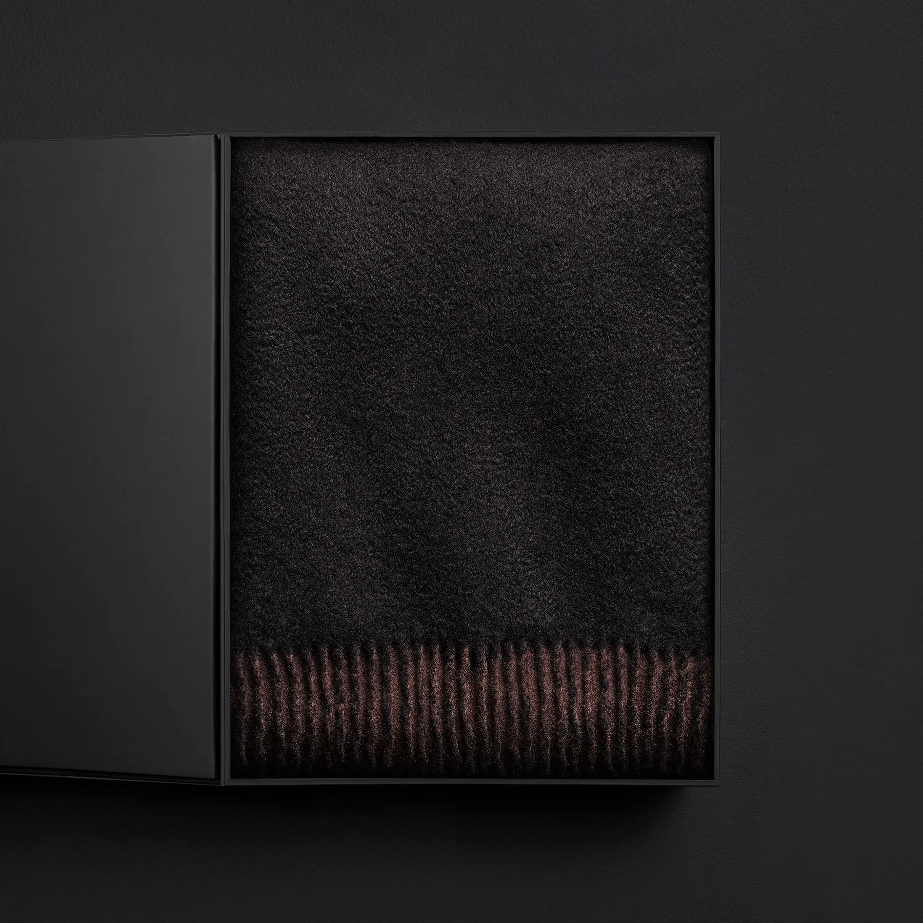 Double Sided Woven Cashmere Blanket w/ Fringe Gift Box - Black/Kona