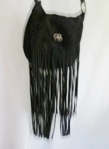 ECOTE suede FRINGE leather hobo satchel shoulder saddle bag BLACK hippie boho