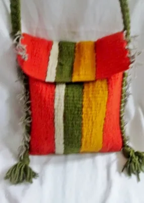 Funky Stripe Kilim Wool Blanket Ethnic Tapestry Carpet Shoulder Bag ORANGE GREEN Fringe