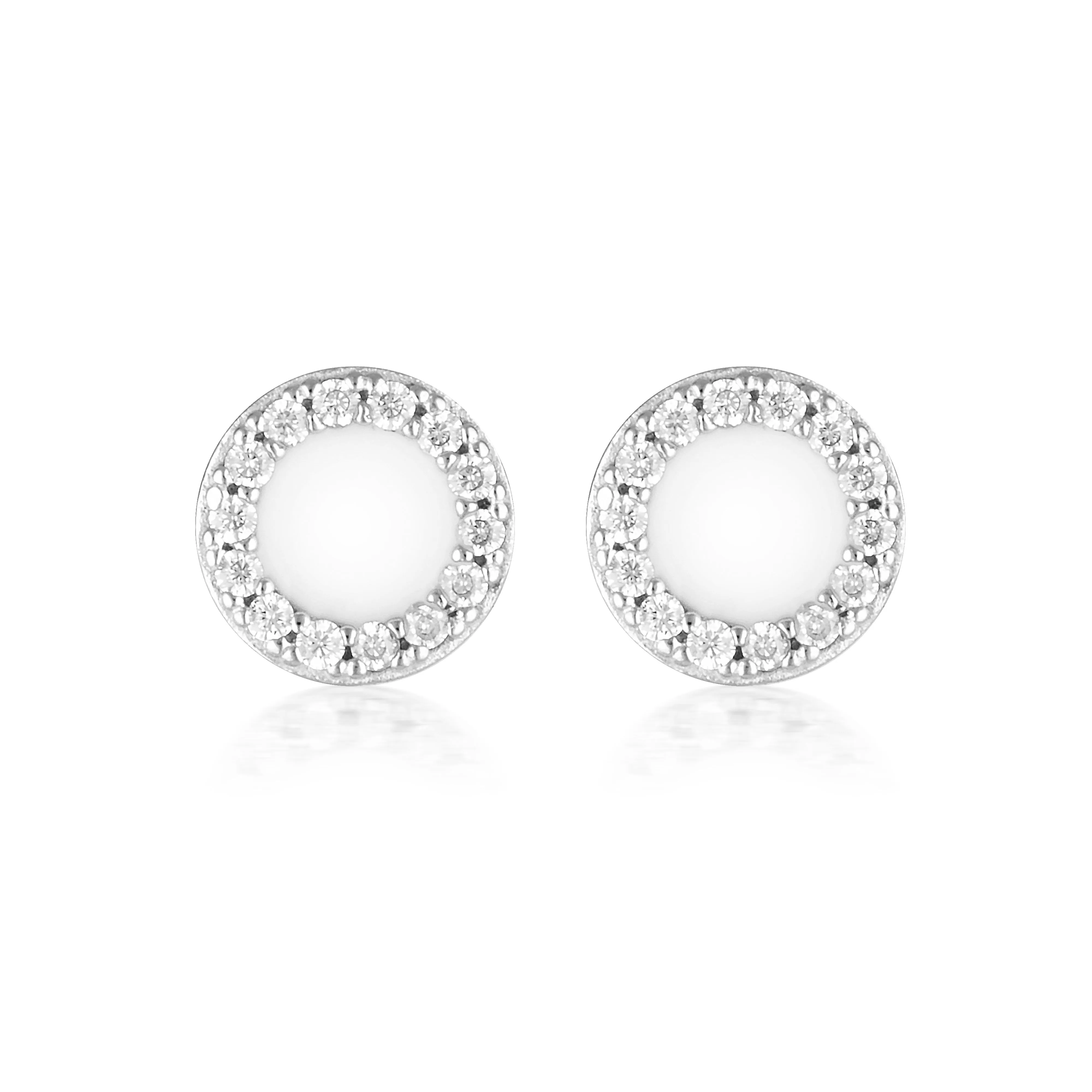 Georgini Enamel Stud Earrings - Silver/White