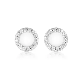 Georgini Enamel Stud Earrings - Silver/White