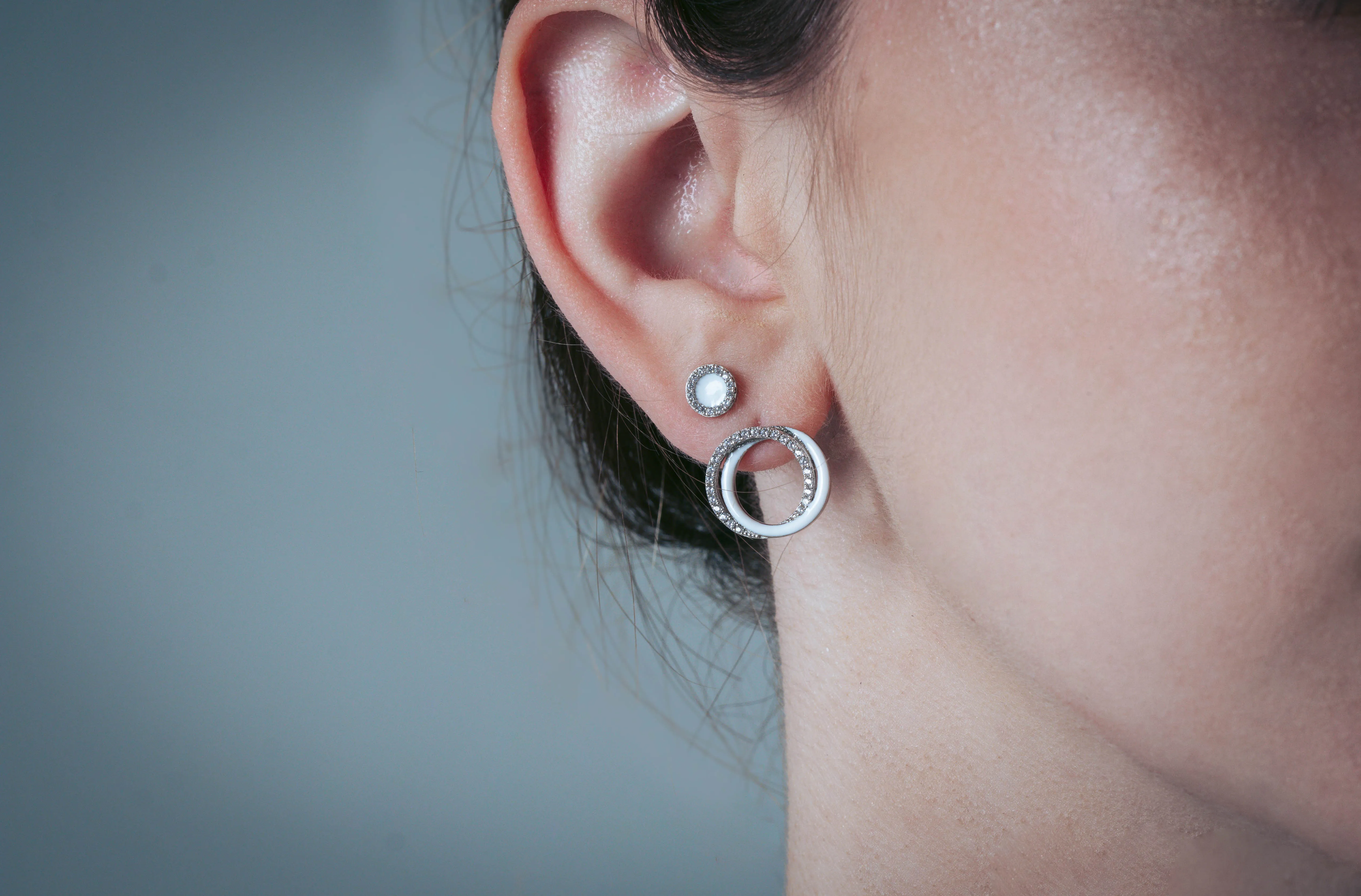 Georgini Enamel Stud Earrings - Silver/White